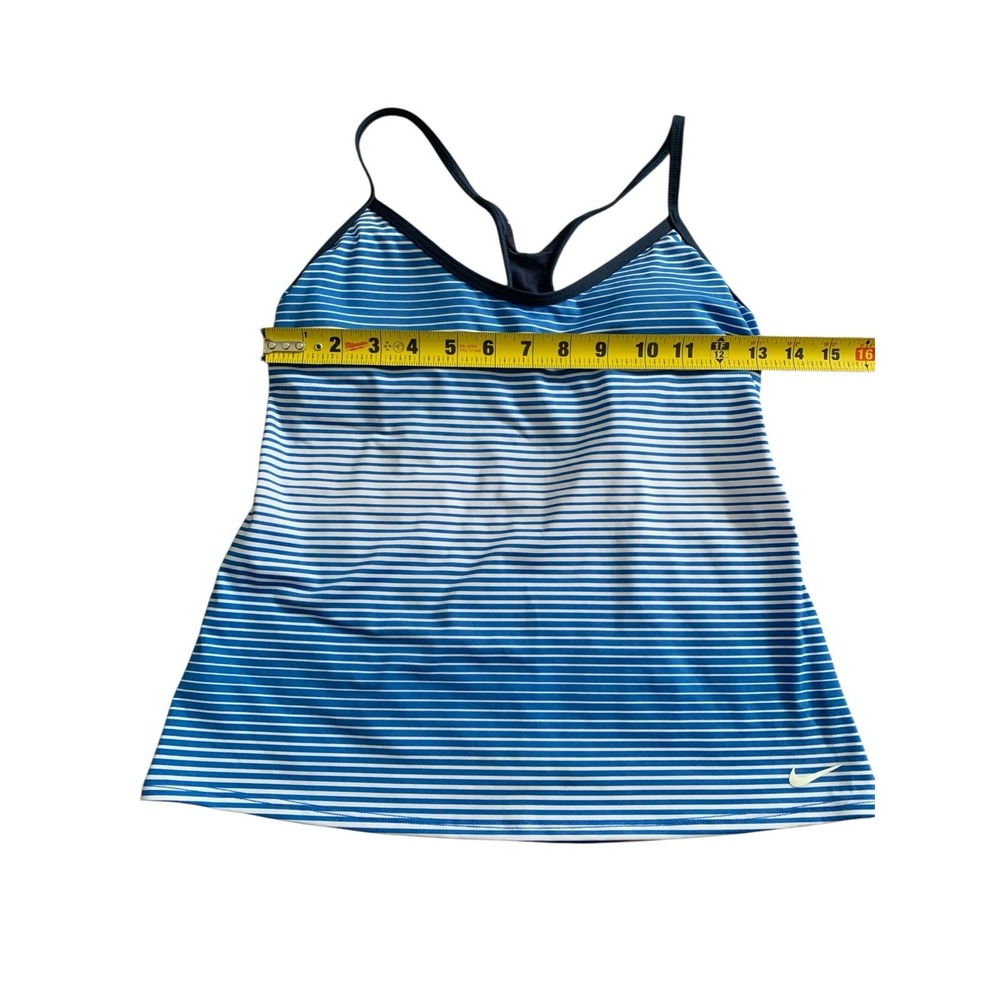 Nike Tankini Swim Top W Small Blue White Striped Racerback Athletic Swimwear - Picture 4 of 5